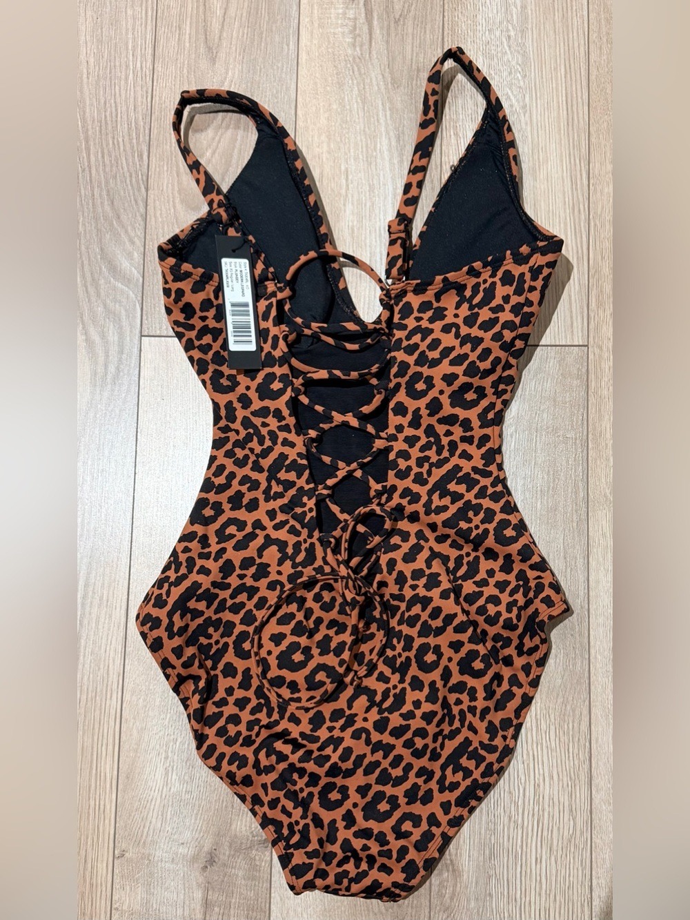 TA3 Black Brown Leopard Plungey One Piece Swimsuit Large NWT - Picture 2 of 7
